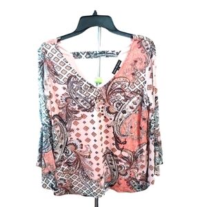 Sara Michelle small dressy top bell sleeves v neck